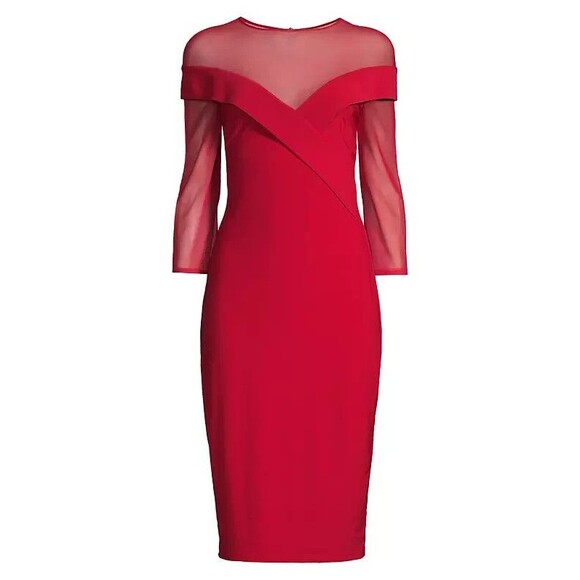 Laundry by Shelli Segal womens Classic Mesh Sheath Dress size 12 Red Knee Length - Picture 4 of 9